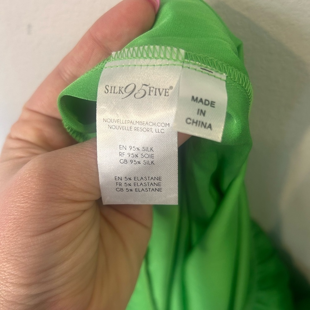NOUVELLE SILK95FIVE Costantia Silk Maxi Dress Green Tie Keyhole Quiet Luxury S - Picture 9 of 13